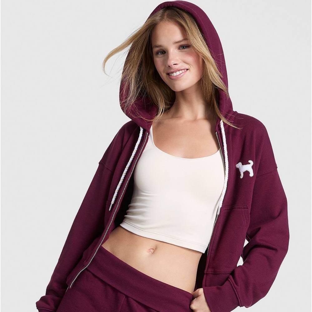 VS PINK Wild Rose Ivy Terry Shrunken Full-Zip Hoodie